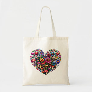 Blommigt Heart Pixel Art-Personlig Tygkasse
