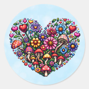 Blommigt Heart Pixel Art Runt Klistermärke