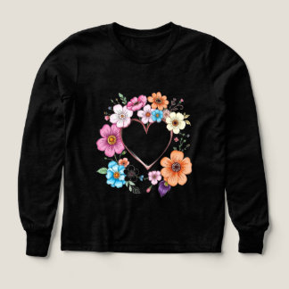 Blommigt Heart Ram Romantic Hand Drawn Flowers T Shirt