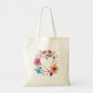 Blommigt Heart Ram Romantic Hand Drawn Flowers Tygkasse