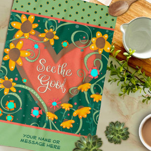 Blommigt Heart-Roligten Se Bra Quote Namn Kökshandduk