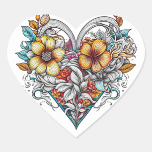 Blommigt Heart Romantic Hjärtformat Klistermärke