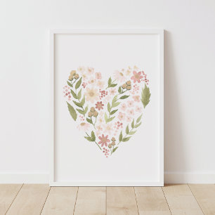 Blommigt Heart Rosa Neutralt Girl Nursery Decor Poster