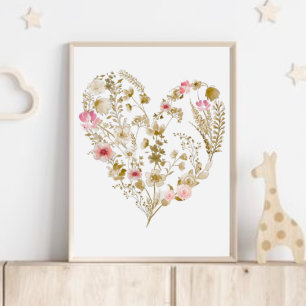 Blommigt Heart Rosa Neutralt Girl Nursery Decor Poster