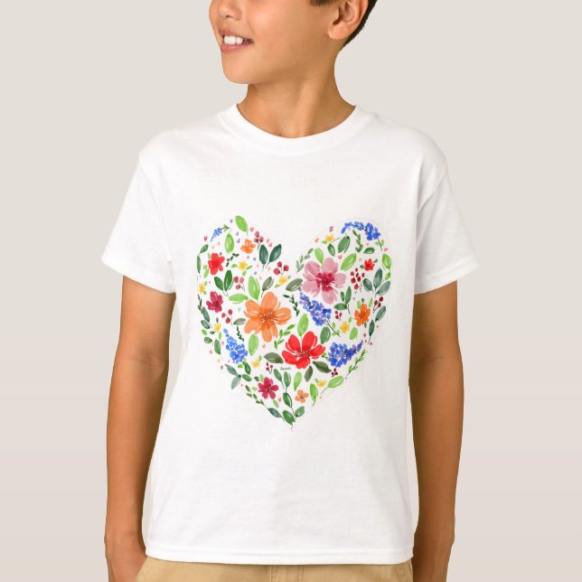 Blommigt Heart T Shirt (Framsida)