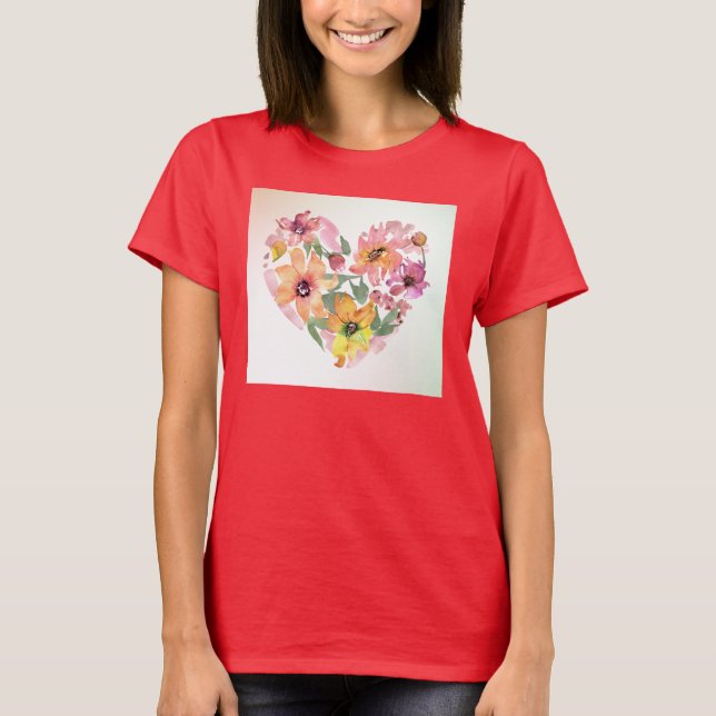 Blommigt Heart T-Shirt (Framsida)