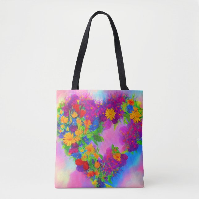 Blommigt Heart Tote Bag Tygkasse (Framsida)