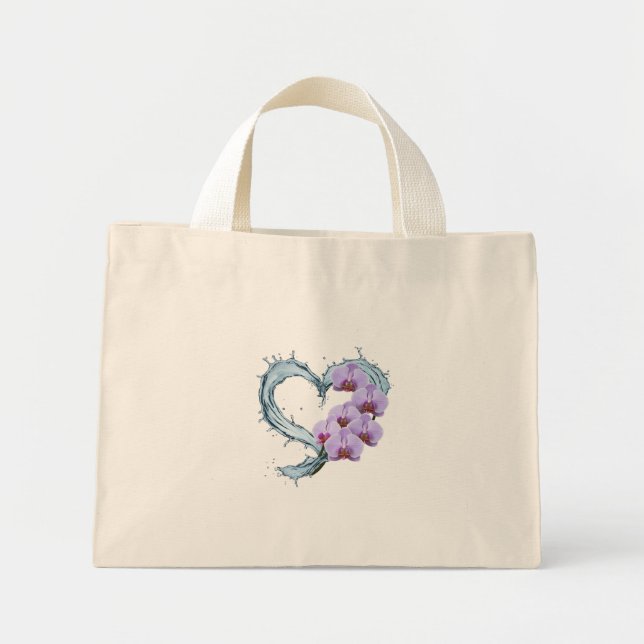 Blommigt Heart Tote Bag - Vattenfärgad Orchid-desi Mini Tygkasse (Framsidan)