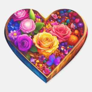 Blommigt Heart Valentines Dag Foto Hjärtformat Klistermärke