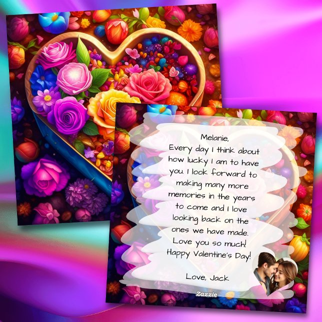 Blommigt Heart Valentines Dag Foto Julkort (Skapare uppladdad)