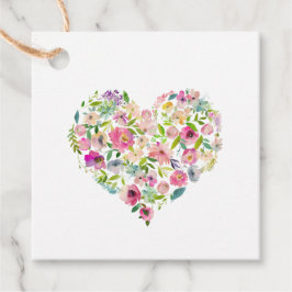 Blommigt Heart Watercolor Art Rosa Kärlek Sweet Gåvor Etiketter