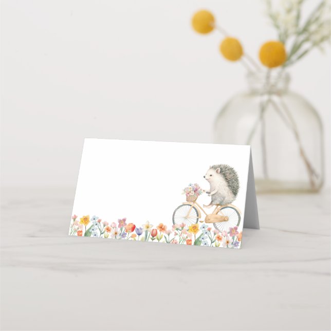 Blommigt Hedgehog Baby Shower Place Card Placeringskort (Framsida)