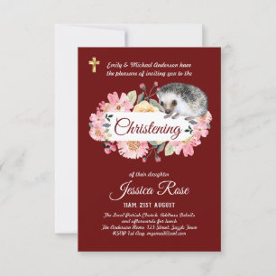 Blommigt Hedgehog Christening Inbjudan Baptism