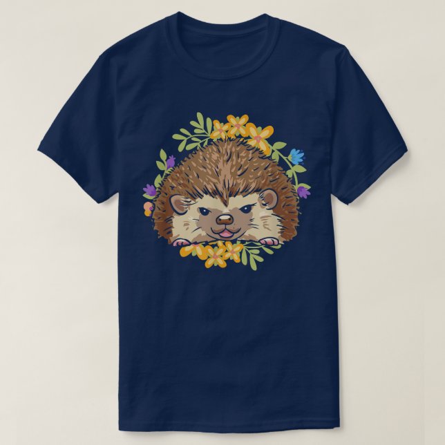 Blommigt Hedgehog Flower Hedgepig Furze-gris för H T Shirt (Design framsida)