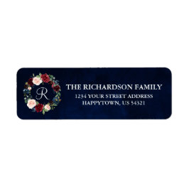Blommigt Helgdag av andedräkt Monogram Blue Adress Returadress Etikett