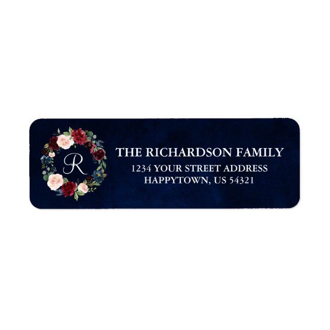 Blommigt Helgdag av andedräkt Monogram Blue Adress Returadress Etikett (Framsidan)