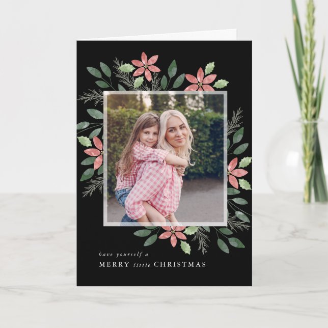 Blommigt Helgdag, jullfoto, gratulationskort Kort (Framsida)
