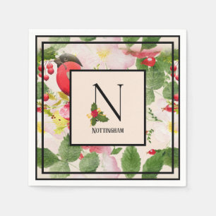 Blommigt Helgdag Monogram Brev N Familj Namn Pappe Pappersservett
