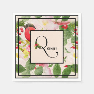 Blommigt Helgdag Monogram Brev Q-familjen Namn Pap Pappersservett