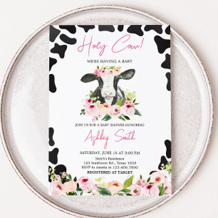 Blommigt Heliga Kow Baby Shower Inbjudningar