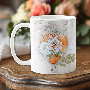 Blommigt Heligt Hjärta med mjuka neutrala toner & Kaffemugg