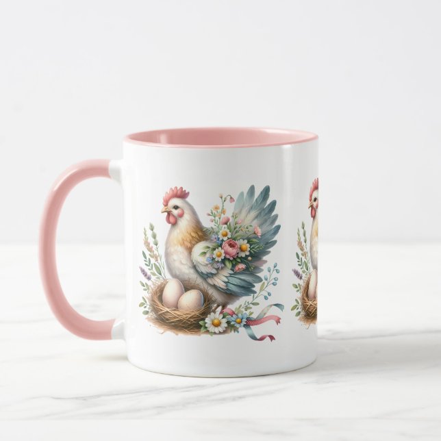 Blommigt Hen med Vintage Eggs-armhouse Charm Mugg (Vänster)