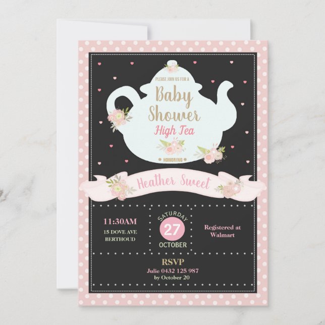 Blommigt High Tea Party Baby Shower-inbjudan Flick Inbjudningar (Framsida)