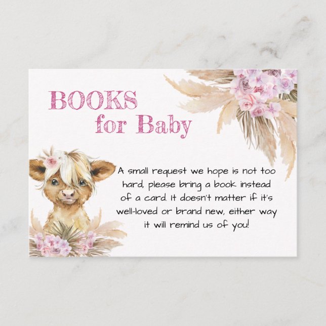 Blommigt Highland Cow Baby Shower Bokar för Baby Tilläggskort (Framsida)