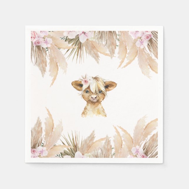 Blommigt Highland Cow Napkins Pappersservett (Framsidan)