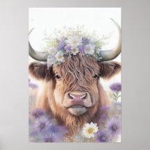 Blommigt Highland Cow