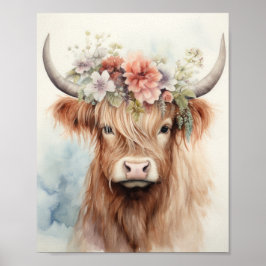 Blommigt Highland Cow Poster