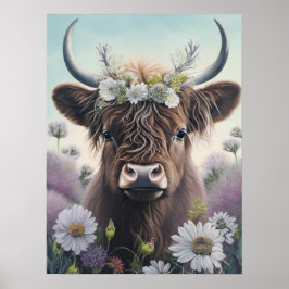Blommigt Highland Cow Poster