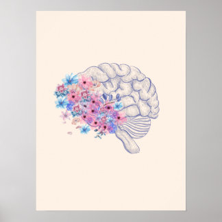 Blommigt Hjärnanatomi väggkonst poster