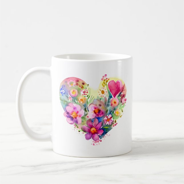 Blommigt hjärta med inspirerande citat kaffemugg (Vänster)