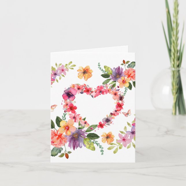 Blommigt hjärta och blommor kort (Framsida)