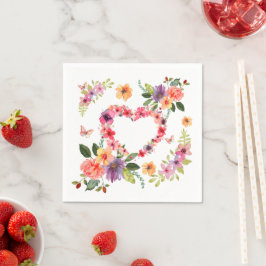 Blommigt hjärta och blommor pappersservett