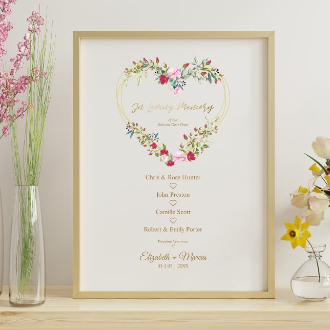 Blommigt hjärta till minne vigselbord i rött poster (Skapare uppladdad)