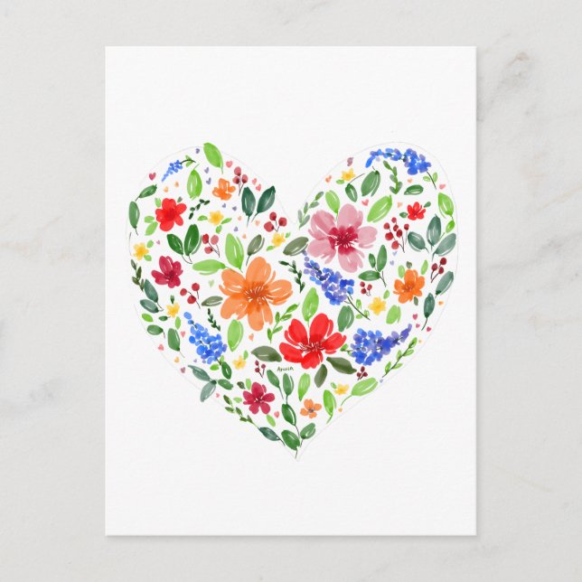 Blommigt Hjarta Vykort (Framsida)
