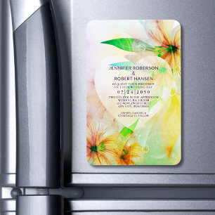 Blommigt Hjärtat Gult Hibiscus Wed Inbjudan Magnet
