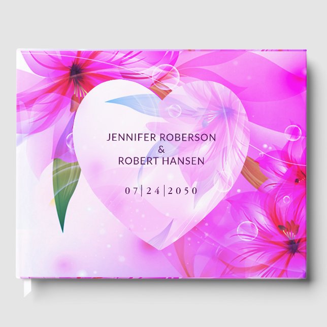 Blommigt Hjärtat Lila Dewdros Bröllop Gästböcker (Framsida)