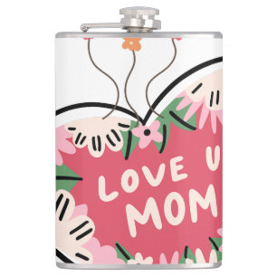 blommigt Hjärtat "Love U. Mamma" flaska Fickplunta
