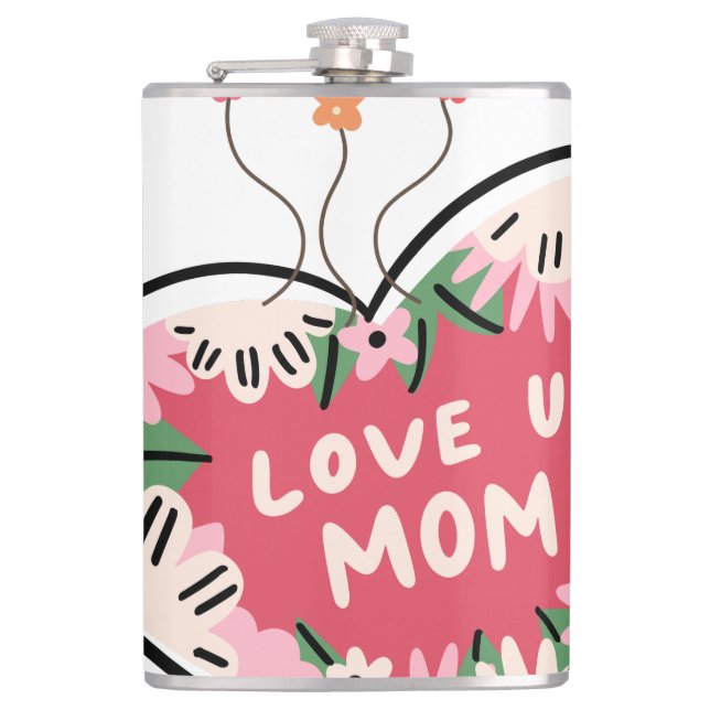 blommigt Hjärtat "Love U. Mamma" flaska Fickplunta (Framsidan)