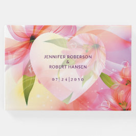 Blommigt Hjärtat Rosa Dewdros Bröllop Gästböcker