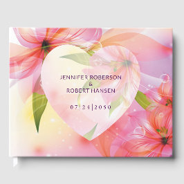 Blommigt Hjärtat Rosa Dewdros Bröllop Gästböcker