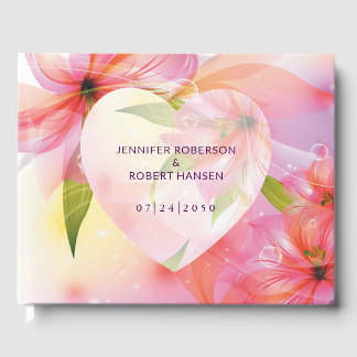 Blommigt Hjärtat Rosa Dewdros Bröllop Gästböcker