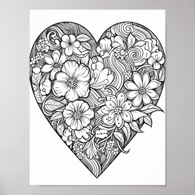 Blommigt Hjärtfärgning Poster (Framsidan)
