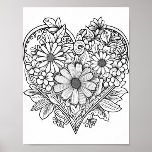 Blommigt Hjärtfärgning Poster