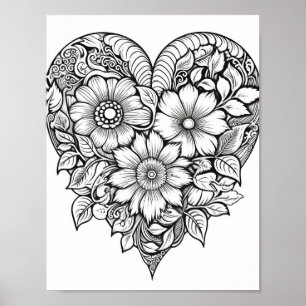 Blommigt Hjärtfärgning Poster