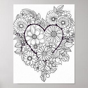 Blommigt Hjärtfärgning Poster