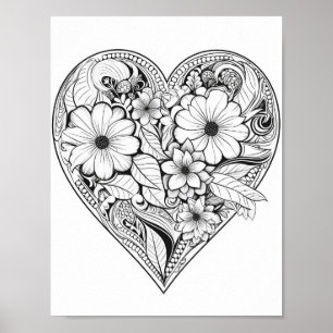 Blommigt Hjärtfärgning Poster